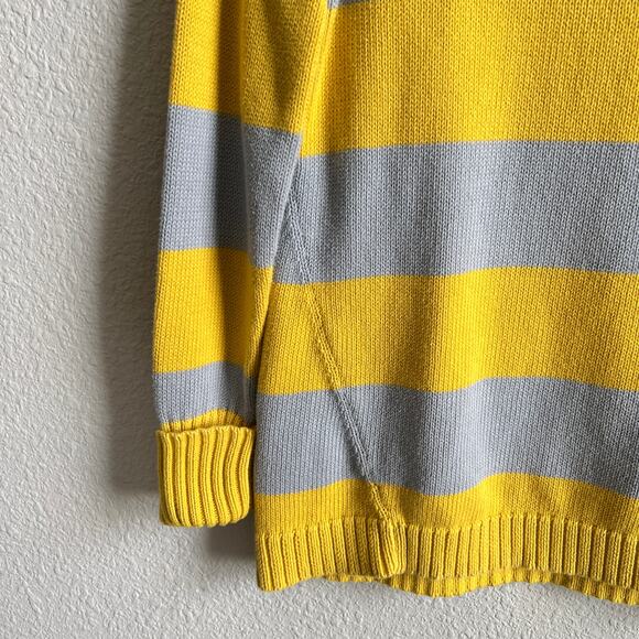 Gap Striped A-Line Sweater Women's S Rain Slicker Yellow Gray Knit Fold Cuff - Picture 3 of 7